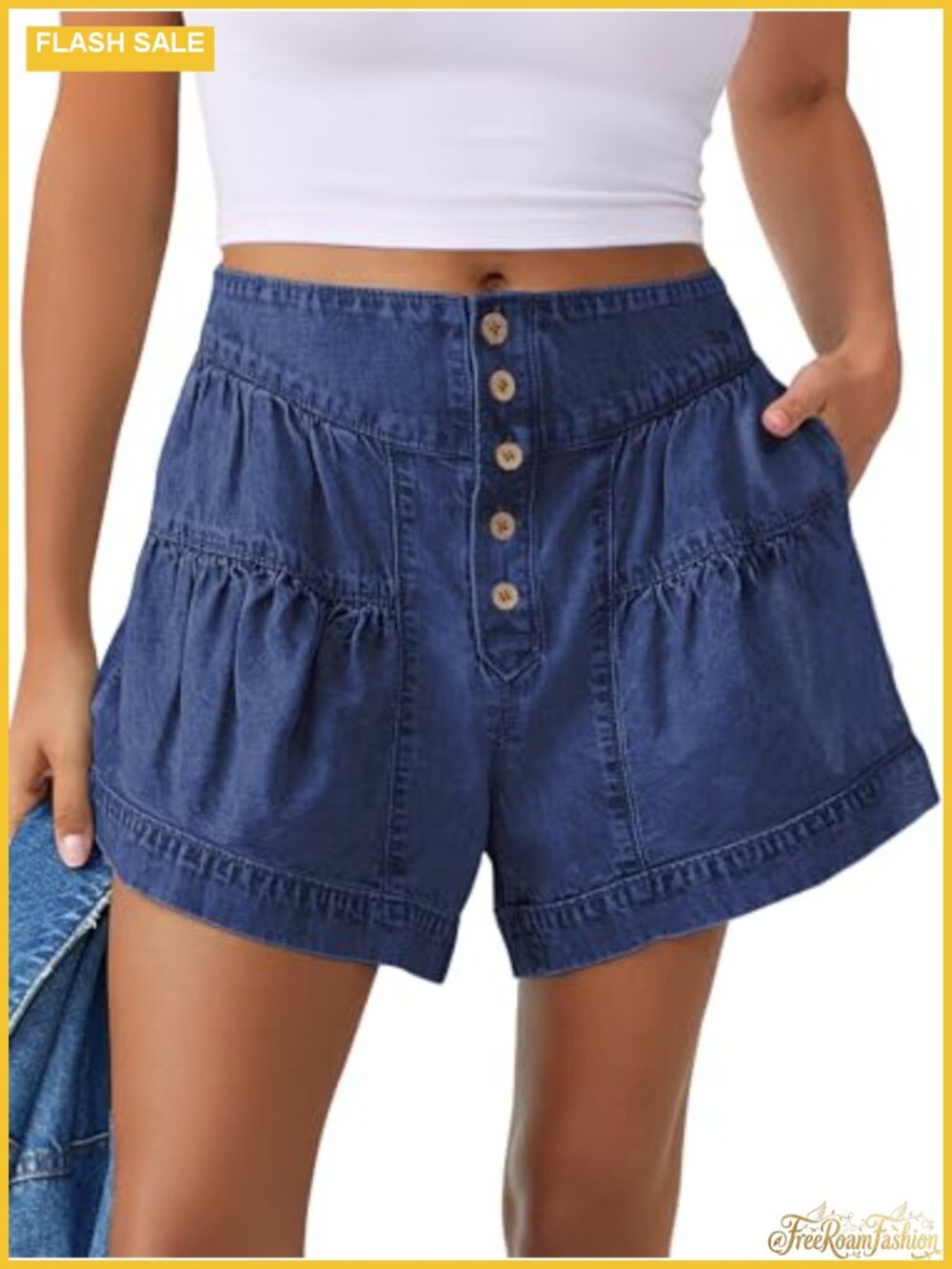 High Waisted Wide Leg Pleated Denim Shorts Summer Casual Skorts